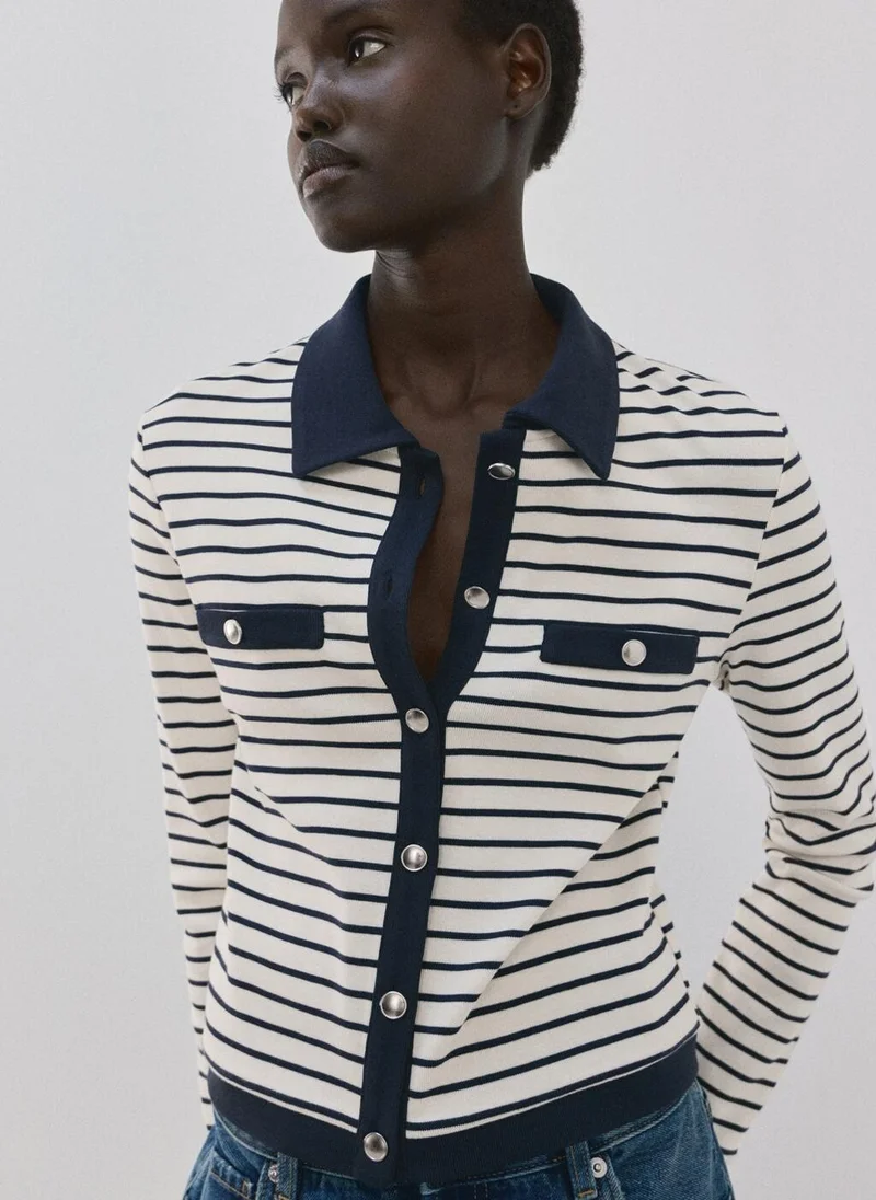 مانجو Striped cardigan with jewel buttons